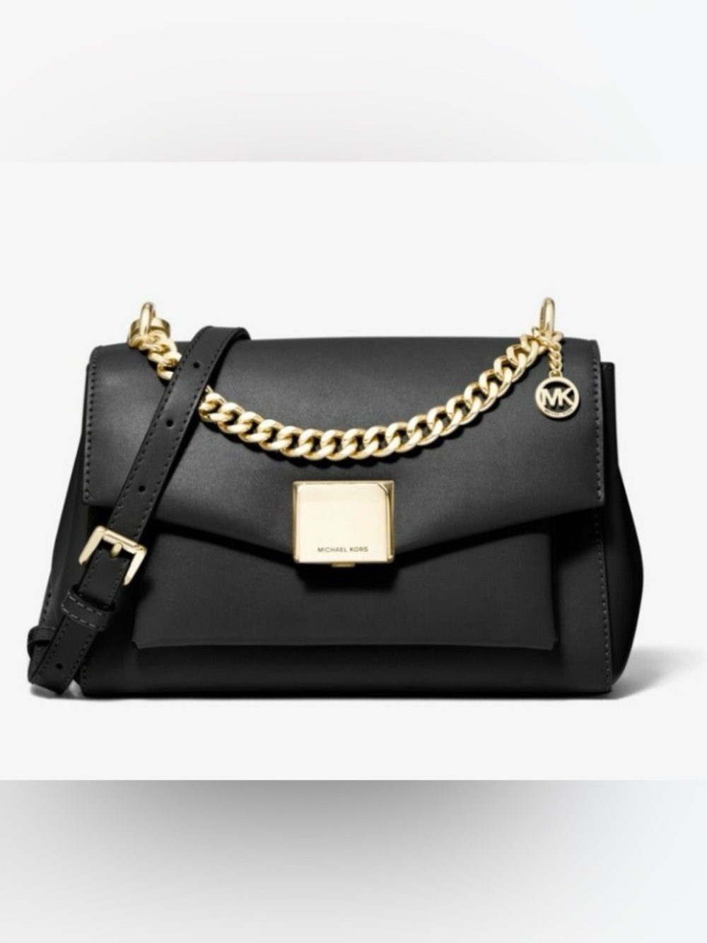Michael Kors Black Leather Shoulder Bag with Gold Chain